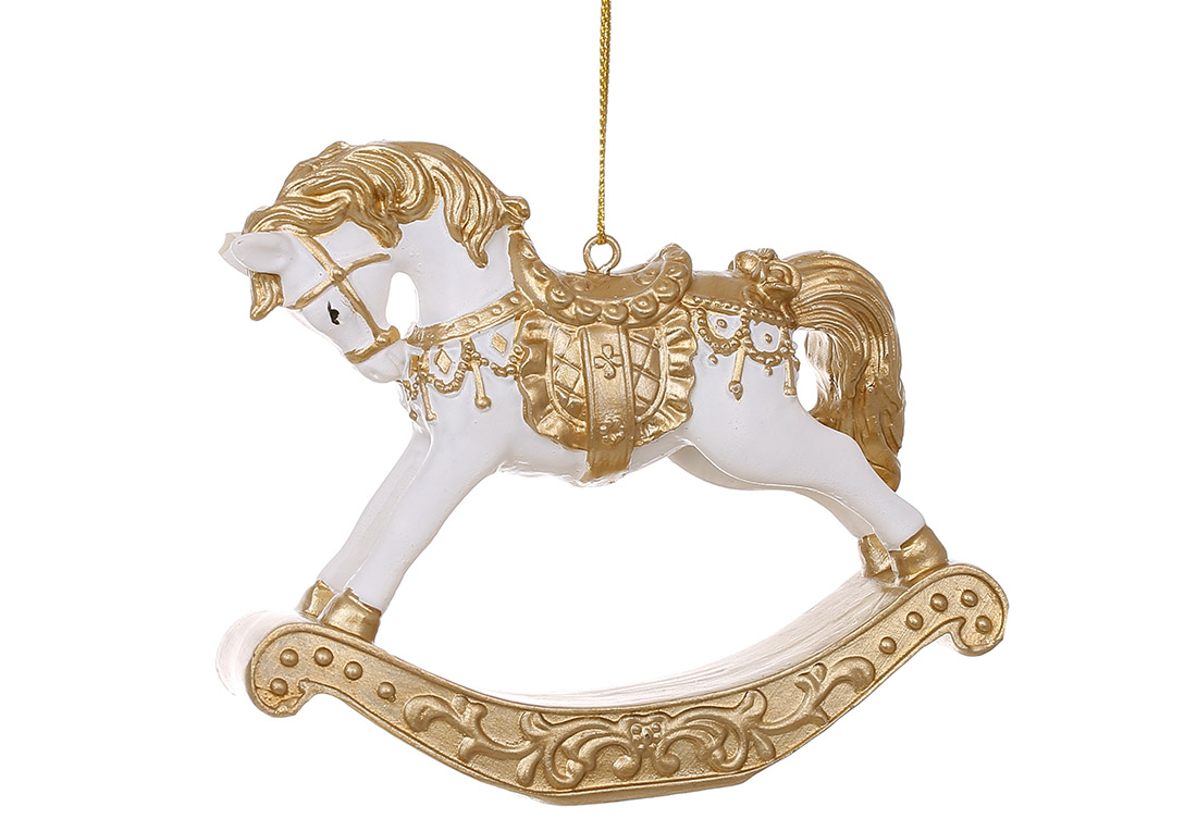 Декоративна підвіска Конячка - гойдалка 9.5см, колір - золото з білим
