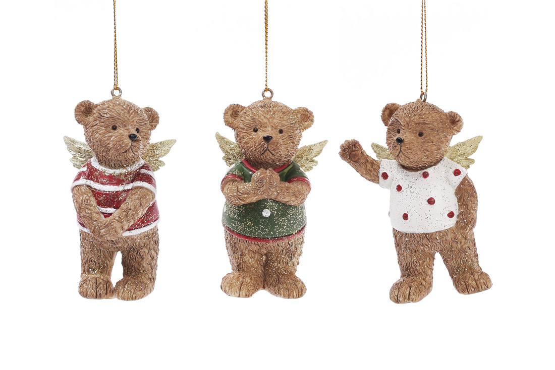Декоративна підвісна фігурка Ведмедики-Янголочки 8см, 3 дизайни