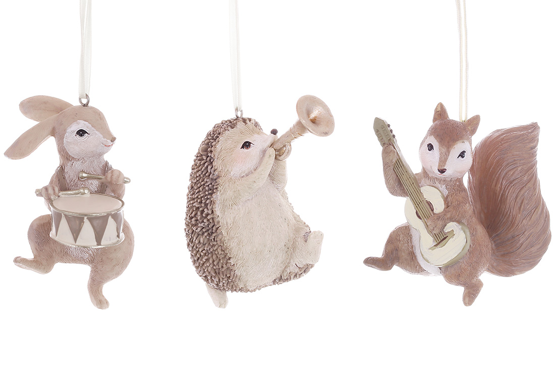 Декоративна підвіска Лісові тварини з музичними інструментами 8*5*9см, 3 дизайни мікс