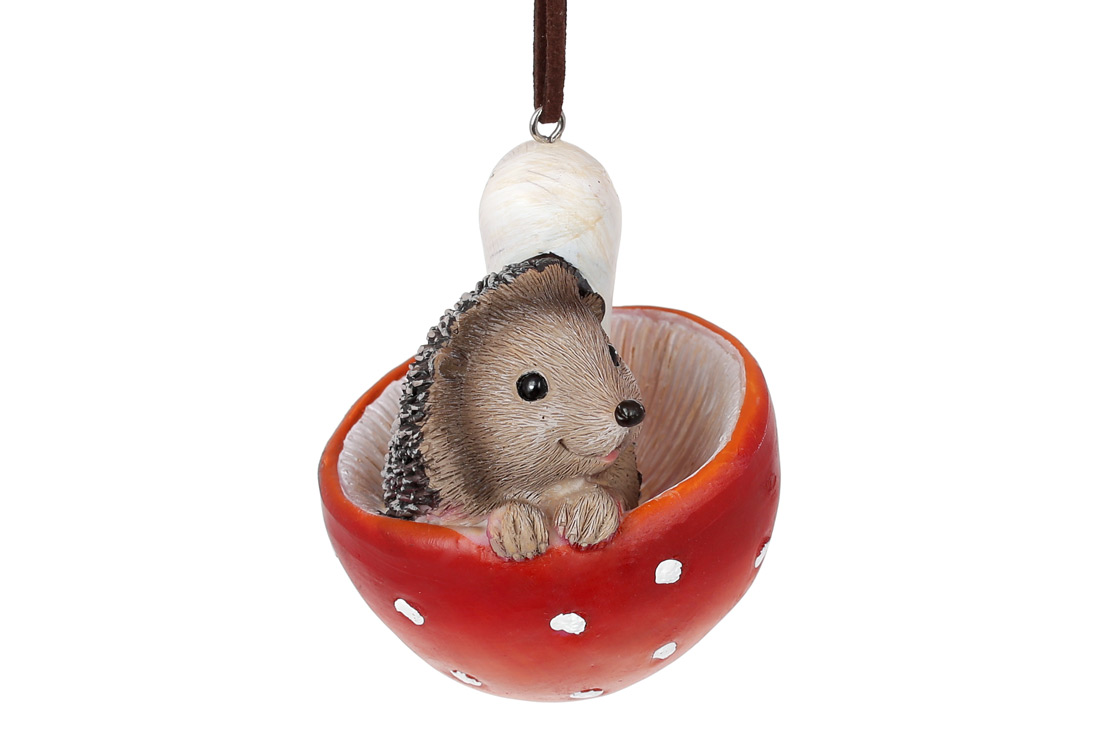 Декоративна підвісна фігурка Їжак у грибному капелюшку, 8.5см