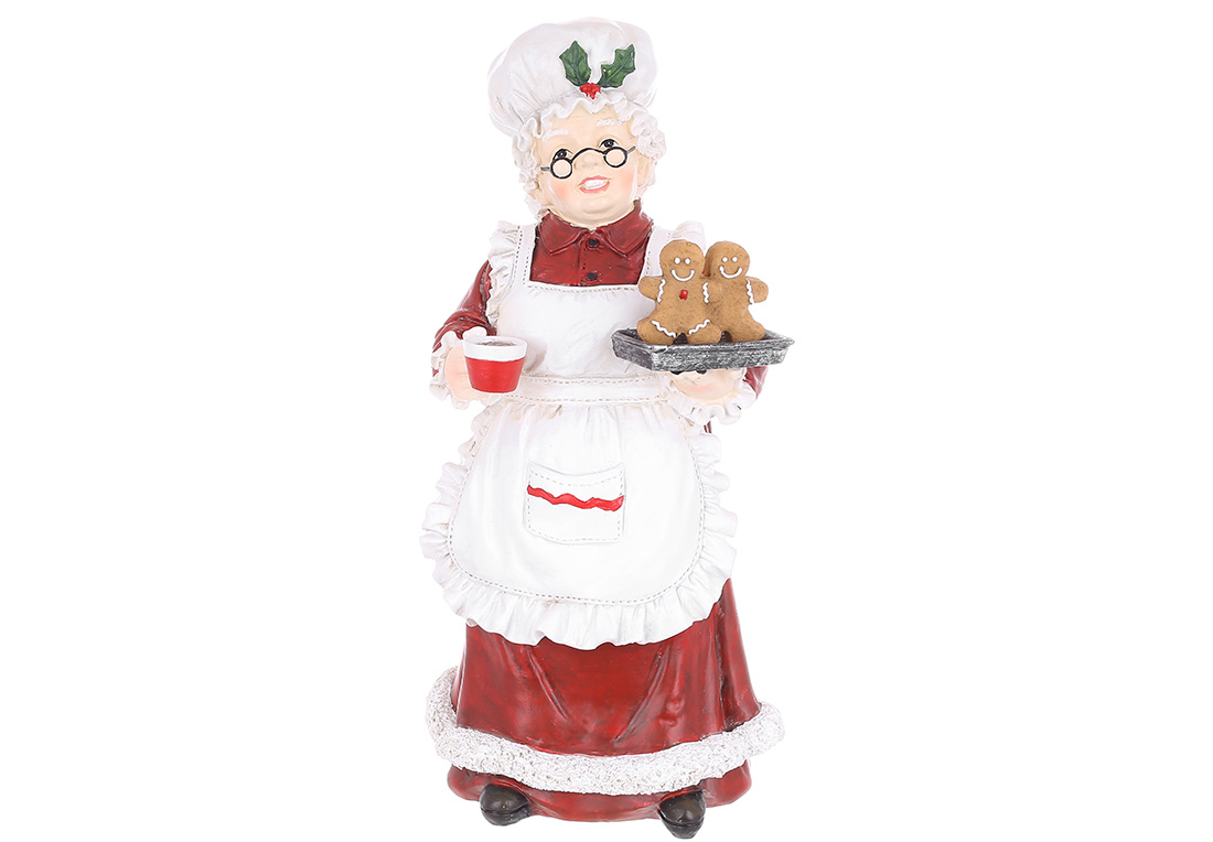 Декоративна фігура Місіс Санта-Клаус із пряниками 14.5*13.5*30см, колір - червоний з білим
