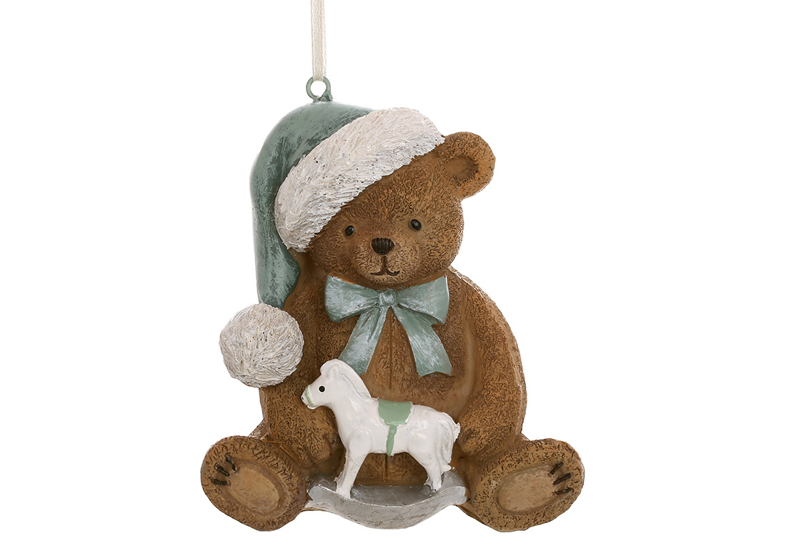 Декоративна підвіска Ведмедик з конячкою-гойдалкою 9.5*6.5*10.5см, колір - коричневий з тіффані