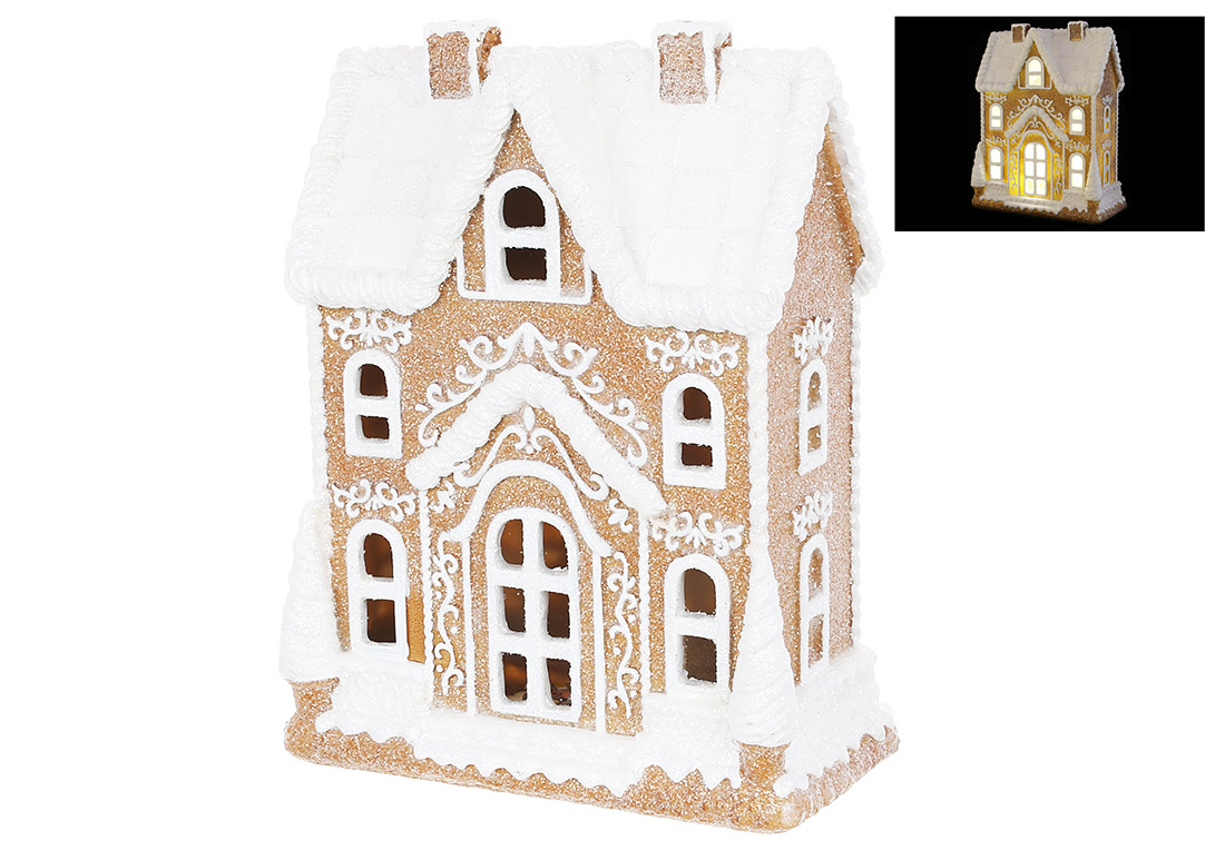 Декоративна фігура з LED підсвічуванням Пряничний будиночок з гліттером 17*9.5*22см