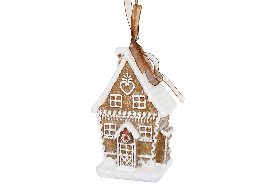 Декоративна підвіска Пряничний будиночок з гліттером, 7*6*11см, колір - коричневий
