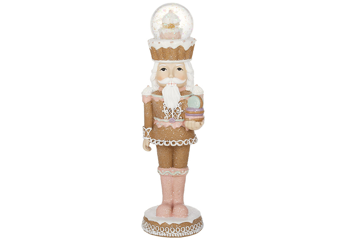 Декоративна статуетка Пряниковий лускунчик з водяною кулею, 24см, колір - імбирний з рожевим
