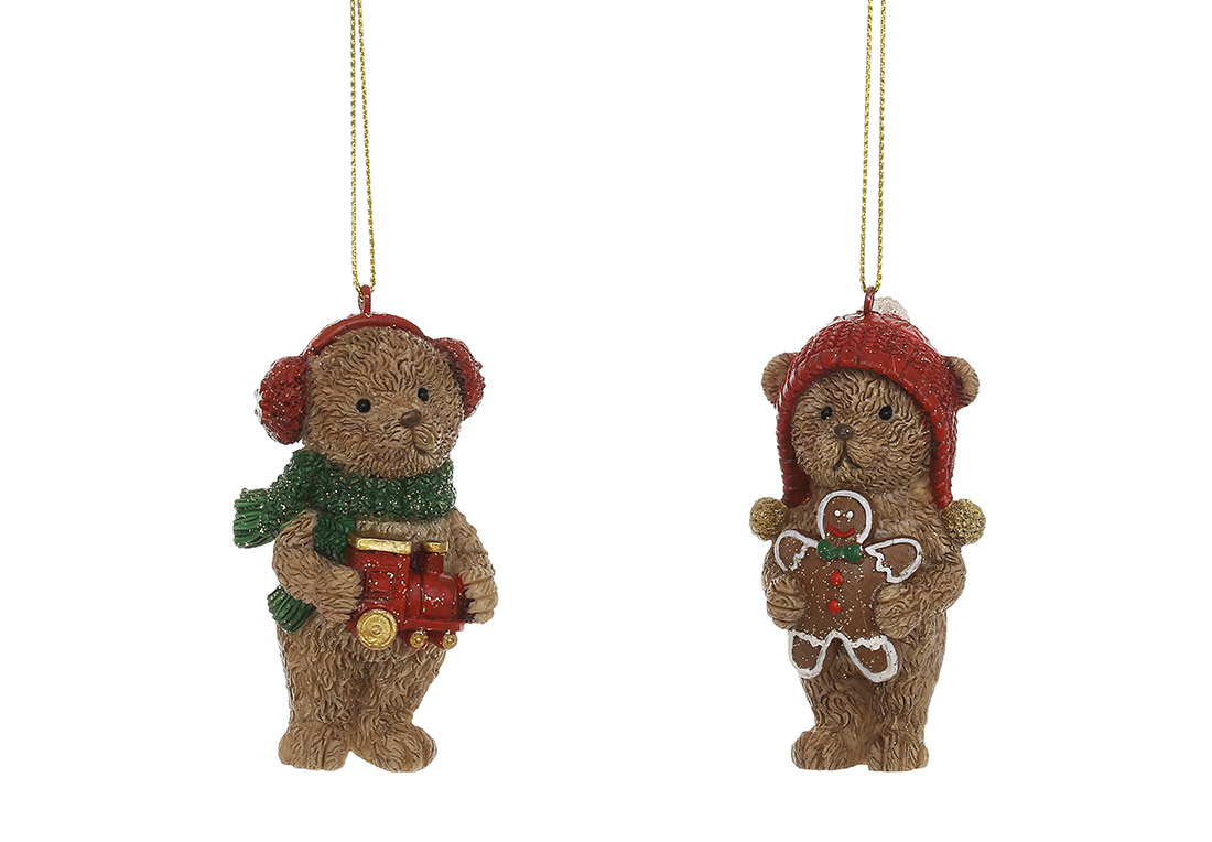 Декоративна підвіска Ведмедик Тедді 4*3*8см, 2 дизайни, колір - коричневий з червоним
