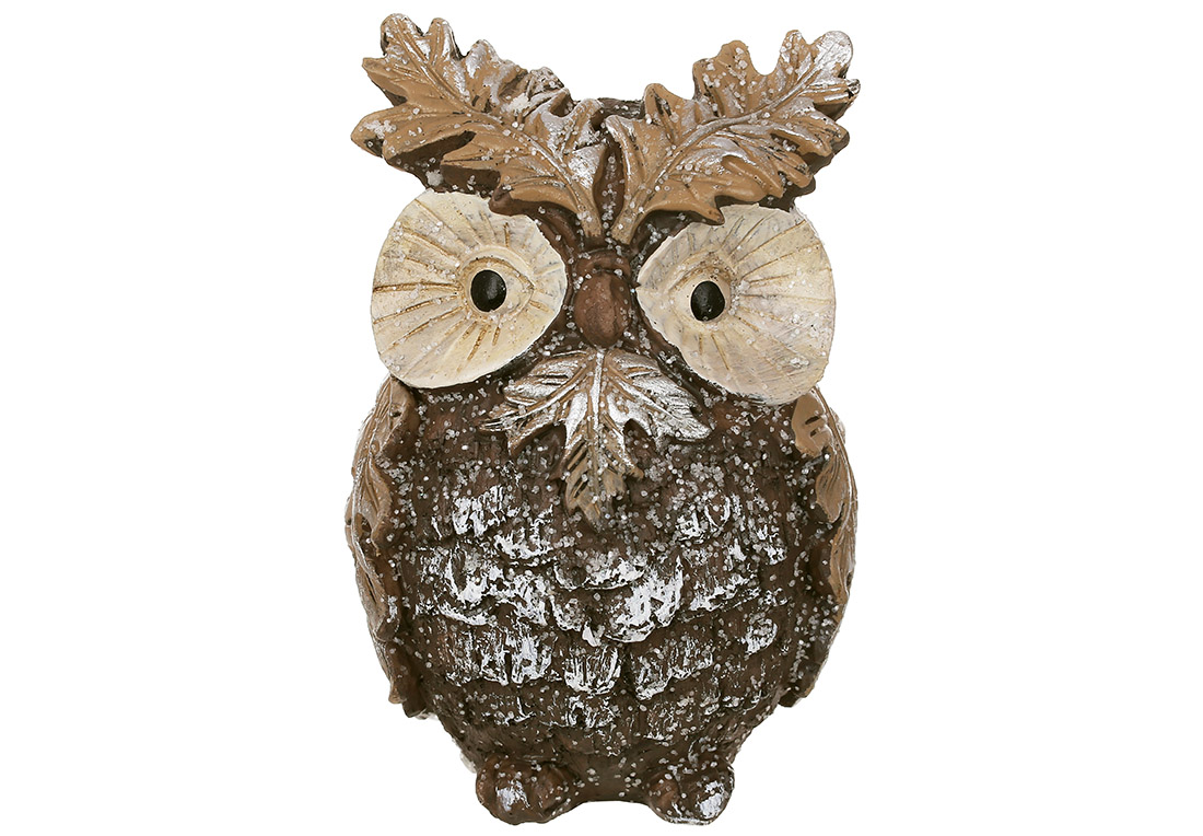 Декоративна фігура Сова 12.5см, колір - коричневий, декор: поталь срібло, цукрова присипка