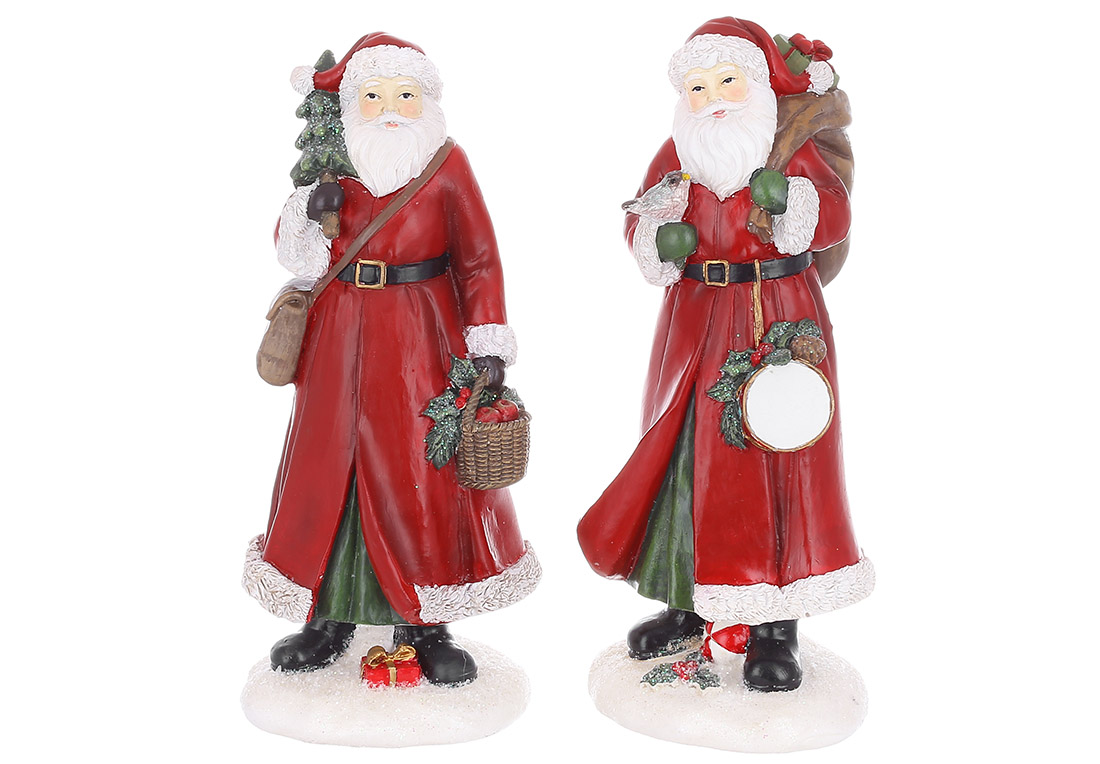 Декоративна статуетка Санта, 2 дизайни, 18.5см, колір - червоний із зеленим