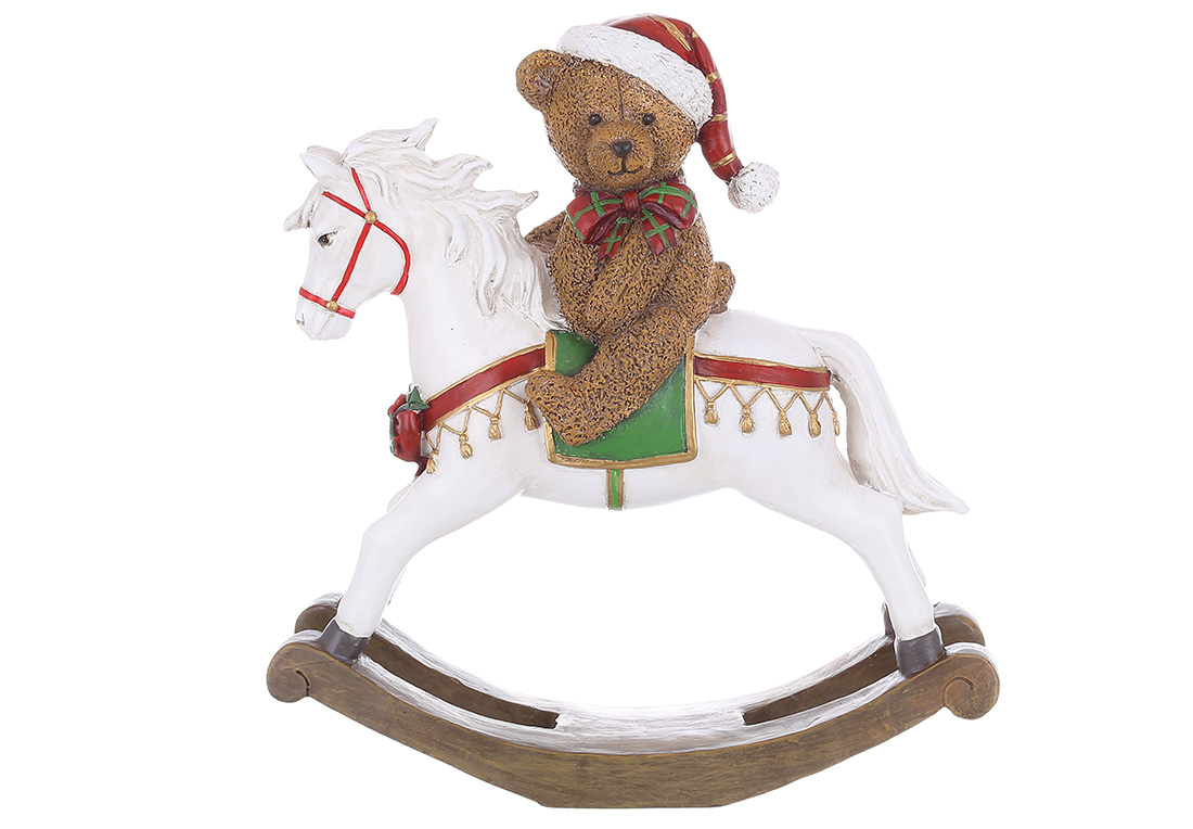 Декоративна статуетка Ведмедик на коні, 25см, колір - червоний з білим