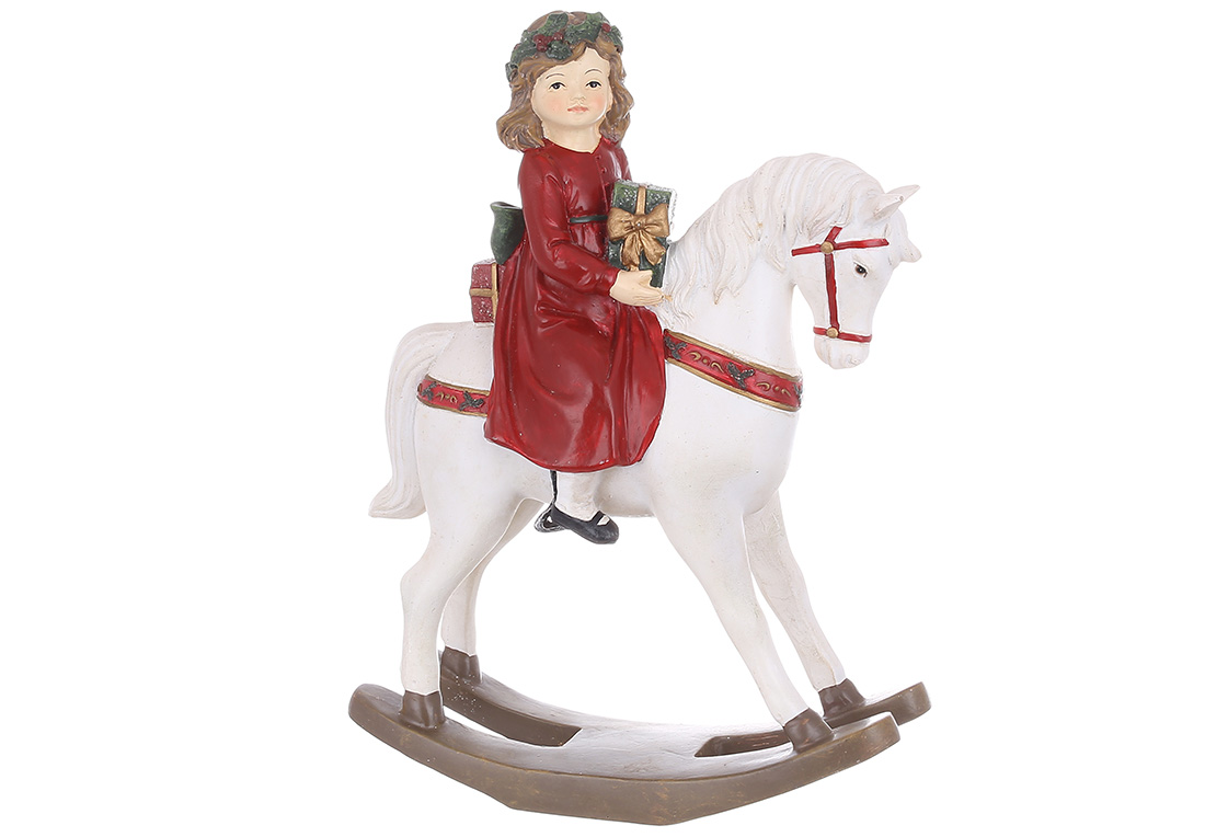 Декоративна статуетка Дівчинка на коні, 25см, колір - червоний з білим