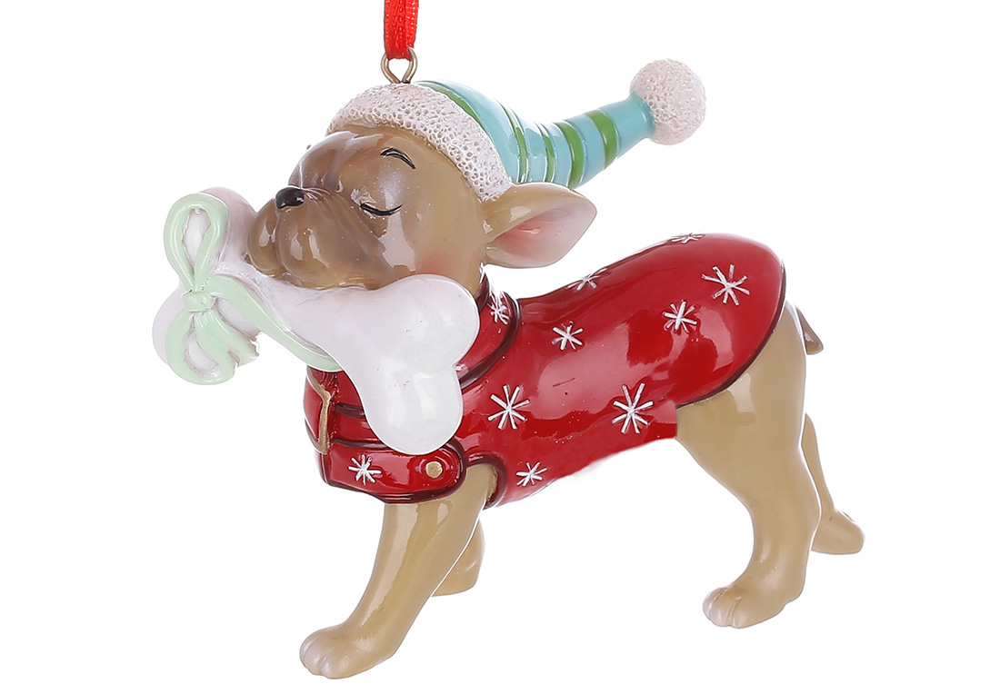 Декоративна фігурка підвіска Бульдог у костюмі ельфа, 9.5*5.5*7.2см