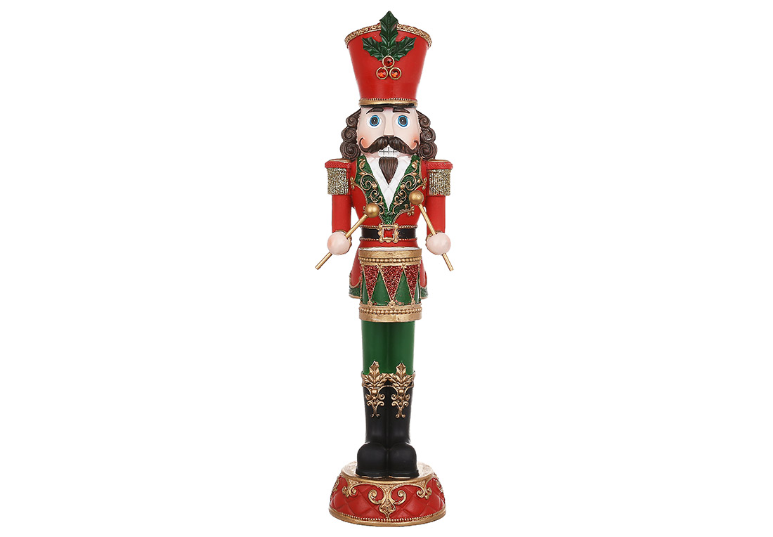 Декоративна фігура Лускунчик з барабаном 9.5*9.5*35см, колір - червоний із зеленим