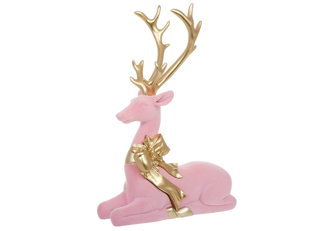 Декоративна фігура Олень з оксамитовим напиленням, 27*11*38.5см, колір - рожевий із золотом