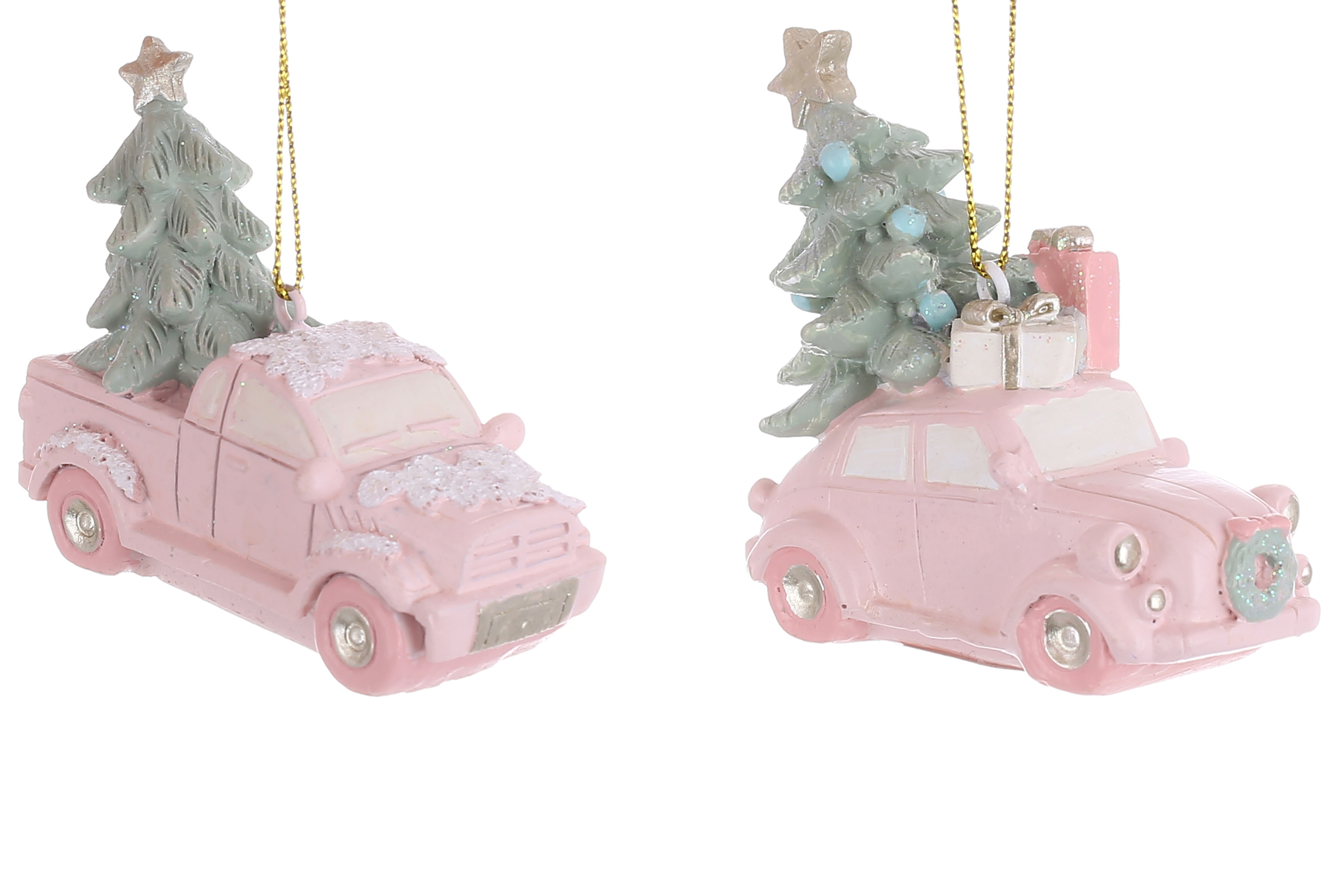 Декоративна підвіска Машина з ялинкою 6.5*3.5*5.5см, 2 дизайни, колір - рожевий