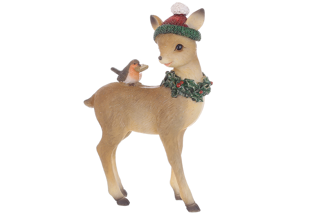Декоративна статуетка Оленя з пташкою 10*4*15.5см, колір - коричневий