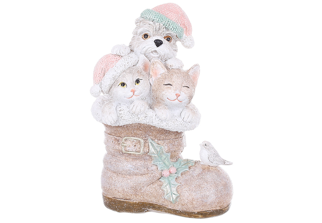 Декоративна фігура Тварини у чобітку 9.5*7*13.5см, колір - світло-коричневий з рожевим