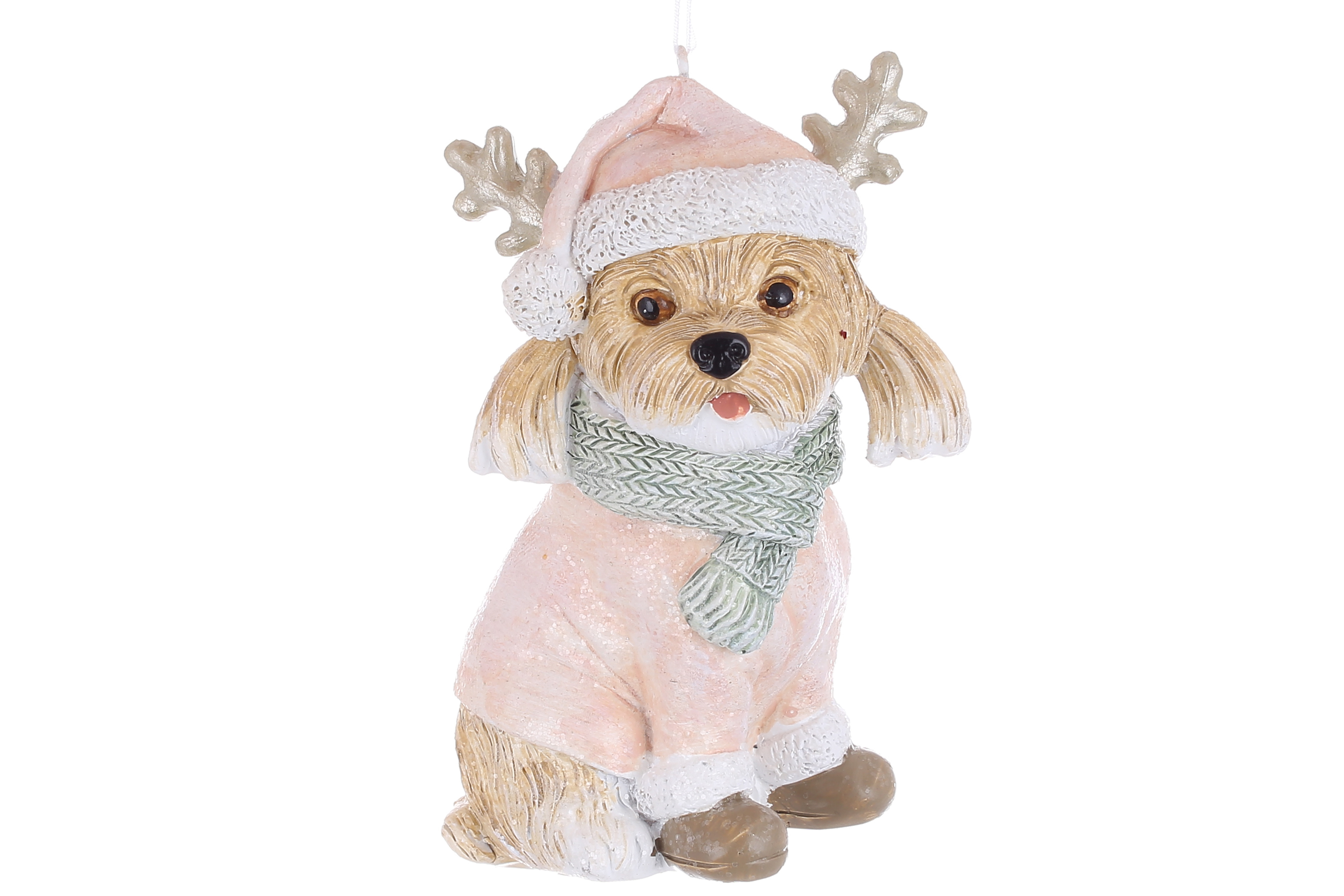 Декоративна підвіска Собака у светрі та шапці 8*5*10.5см, колір - світло-коричневий з рожевим