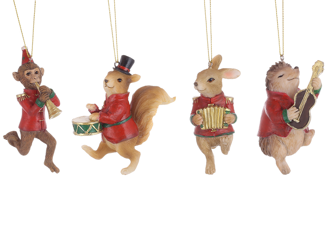 Декоративна підвіска Тварини-музиканти 5*4*10см, 4 дизайни, колір - червоний