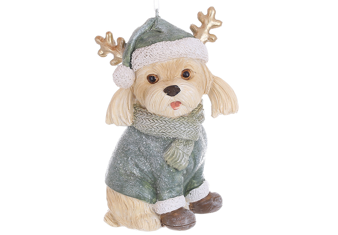 Декоративна підвіска Собака у светрі та шапці 8*5*10.5см, колір - світло-коричневий з м'ятним