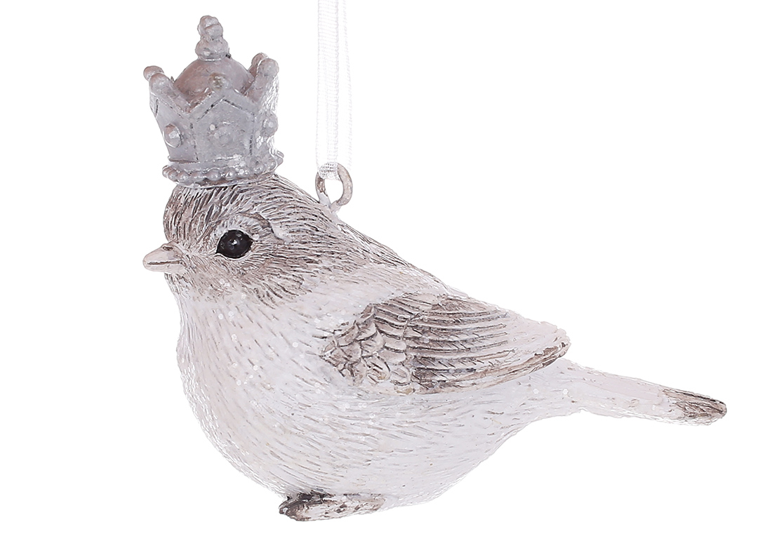 Декоративна підвіска Пташка в короні 6.5*3.5см, колір - сірий зі сріблом