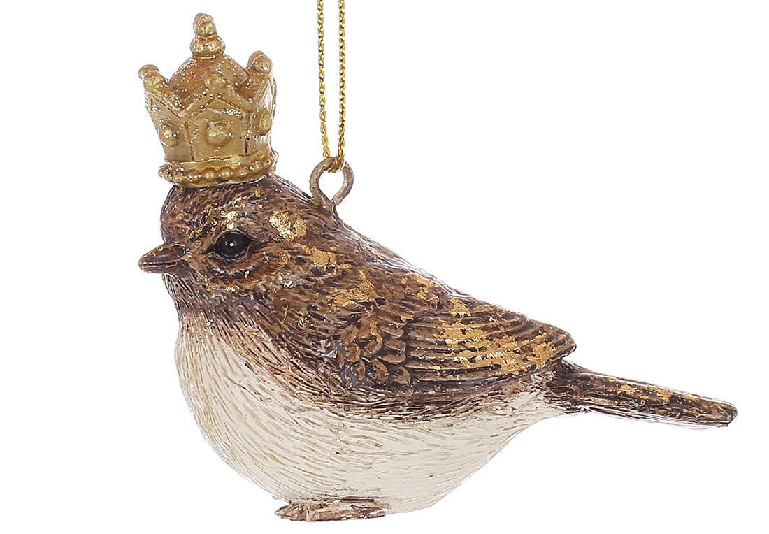 Декоративна підвіска Пташка в короні 6.5*3.5см, колір - коричневий із золотом