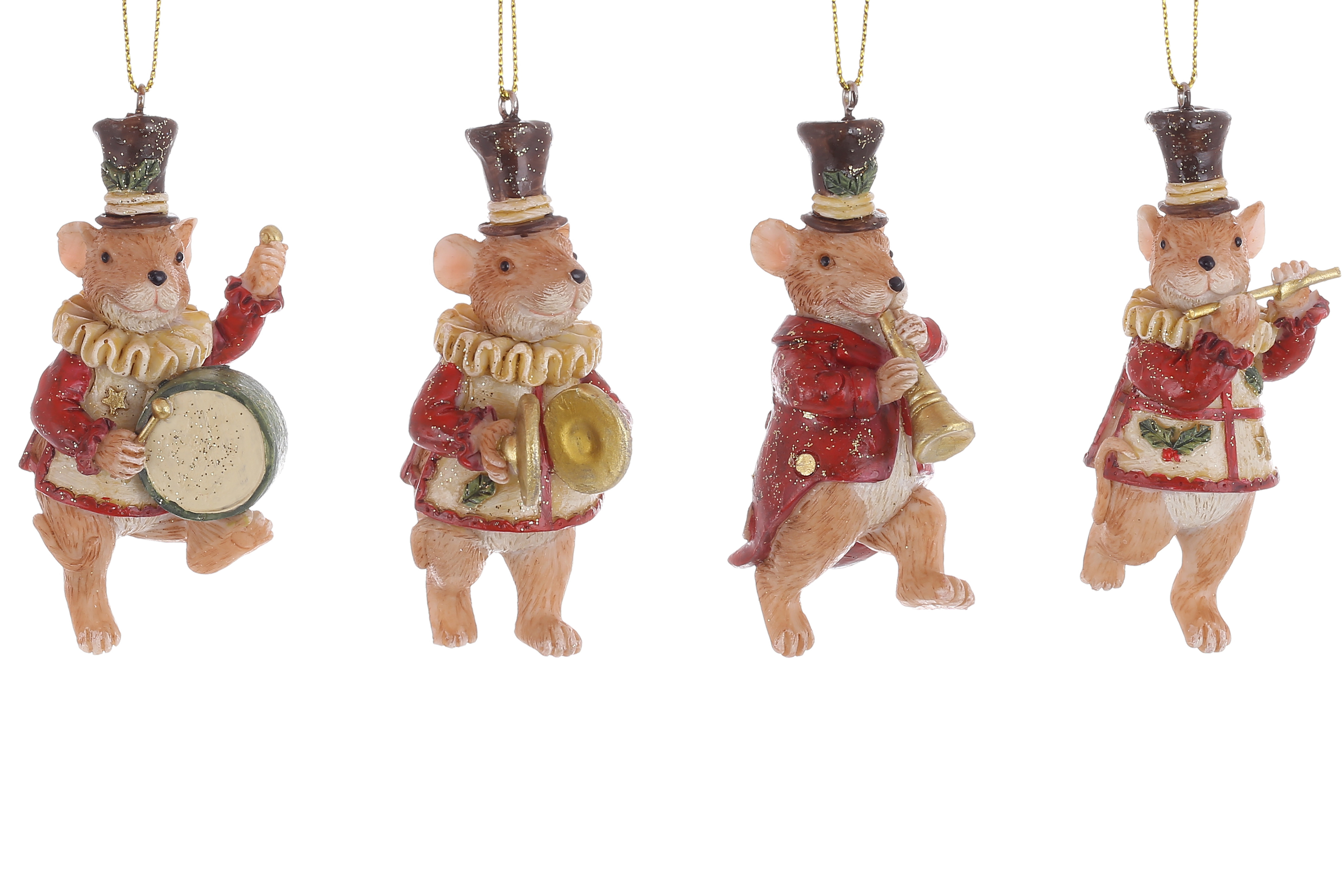 Декоративна підвіска Миші-музиканти 4.5*3.5*9см, 4 дизайни, колір - коричневий з червоним