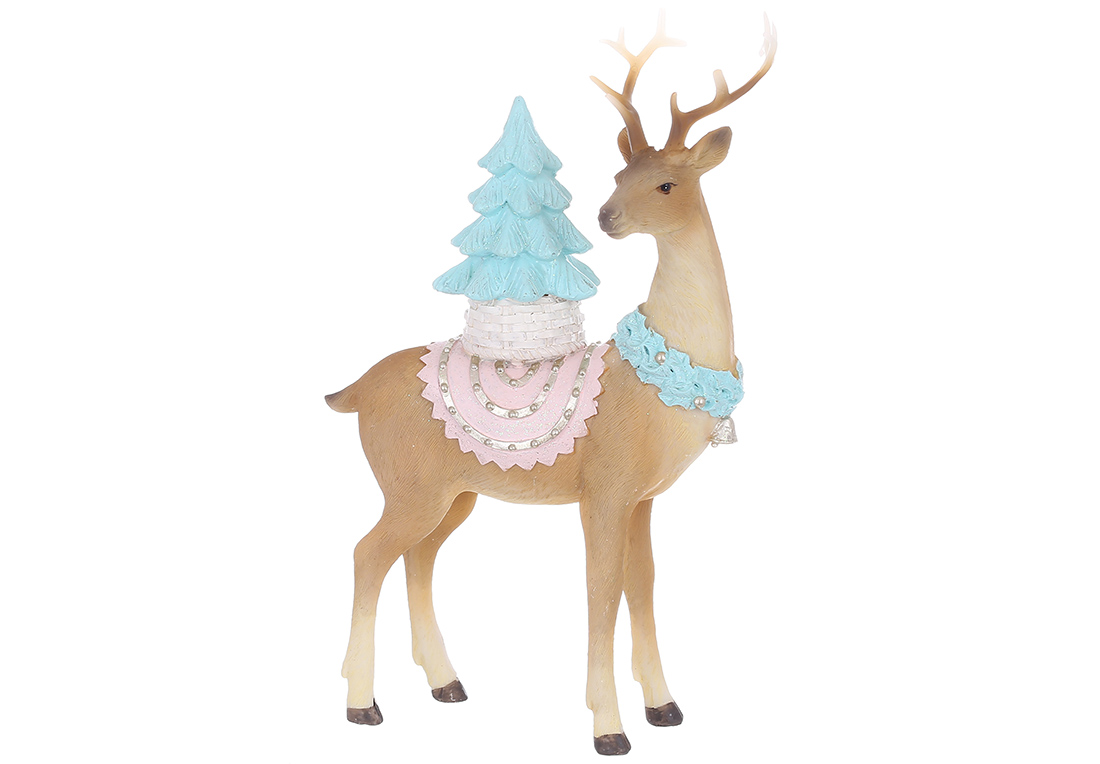 Декоративна фігура Олень з ялинкою 14*5.5*22см, колір - коричневий з рожевим та блакитним