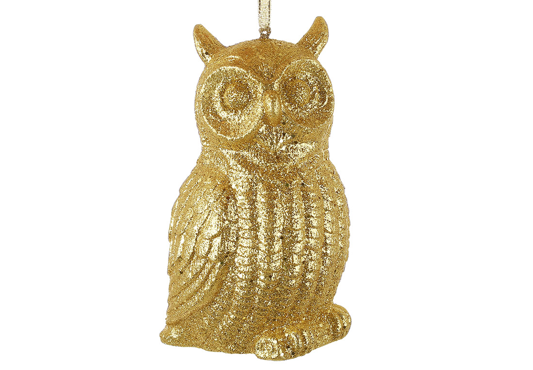 Новорічна фігурка-підвіска Сова 17см, колір-золото