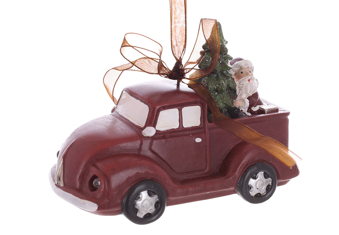 Декоративна підвіска Машинка з ялинкою з LED підсвічуванням 10х7см