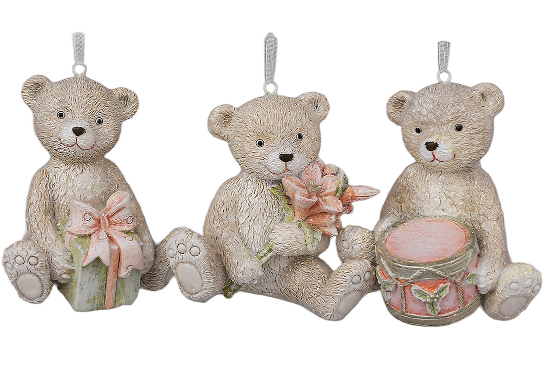 Декоративна підвіска Ведмедик Тедді 7.5*8см, колір - персиково-рожевий