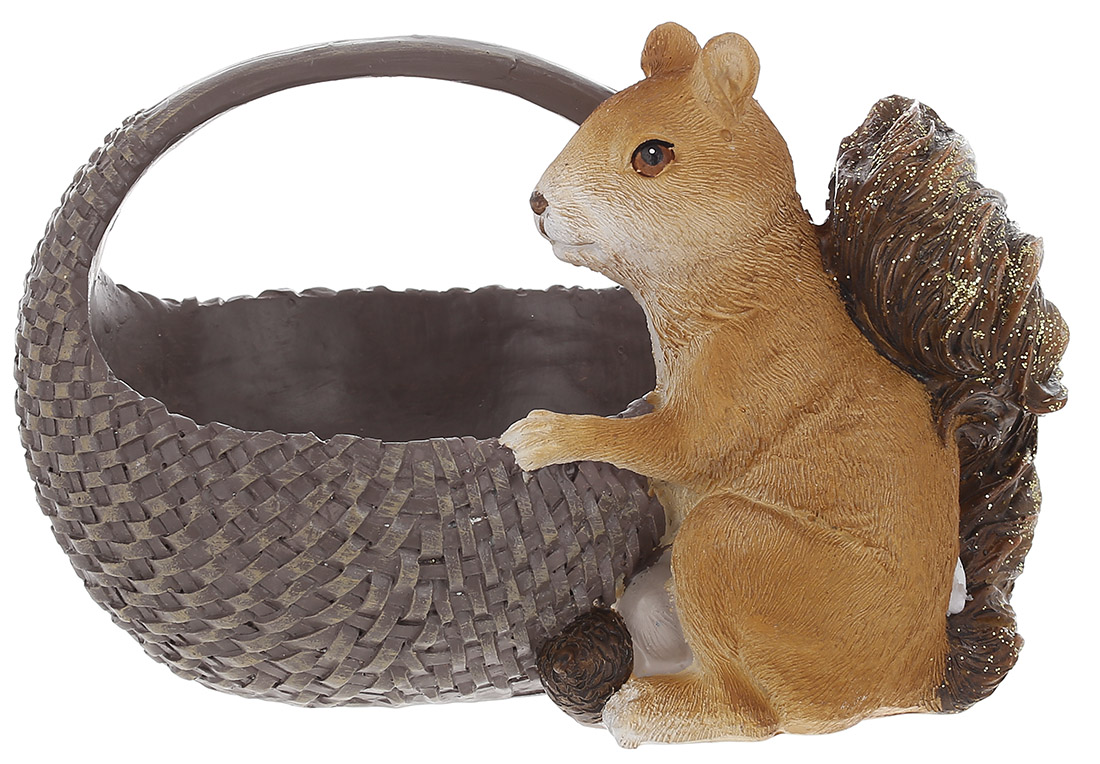 Декоративна статуетка Білка з кошиком, 19.5см, колір - рудий з коричневим