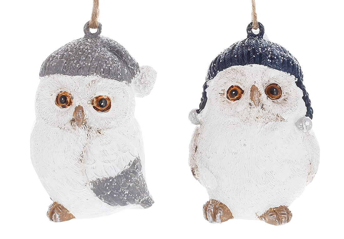 Декоративна фігурка Совушка 7см на підвісі, 2 дизайни, колір - синій та срібло з білим