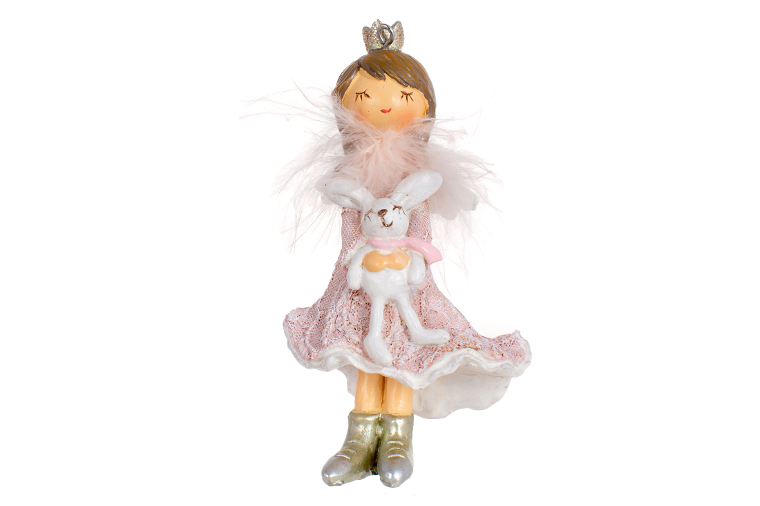 Декоративна підвісна фігурка Принцеса із зайчиком, 12см, колір - рожевий
