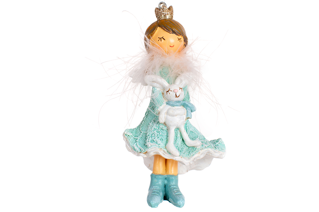Декоративна підвісна фігурка Принцеса із зайчиком, 12см, колір - тиффані