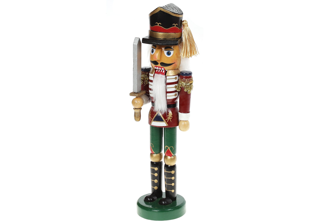 Новорічний декор Лускунчик, 25см, колір - червоний із зеленим та чорним