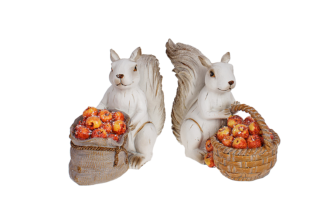 Декоративна фігурка Білка з яблучками 16см, 2 дизайни, колір - сірий