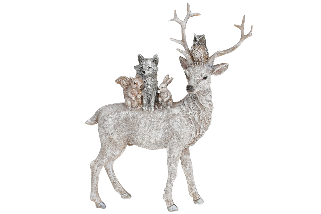 Декоративна статуетка Олень з тваринами, 24см, колір - сіро-коричневий