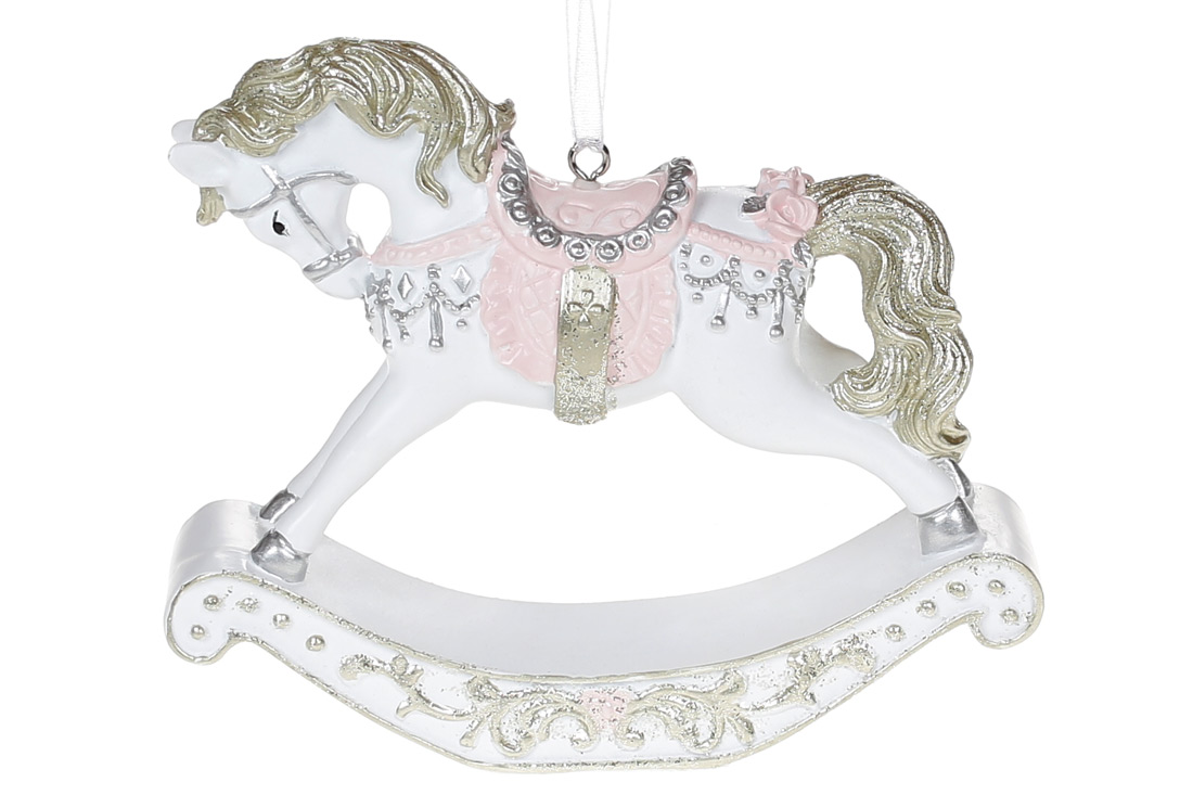 Декоративна підвіска Конячка 11.5см, колір - біло-рожевий