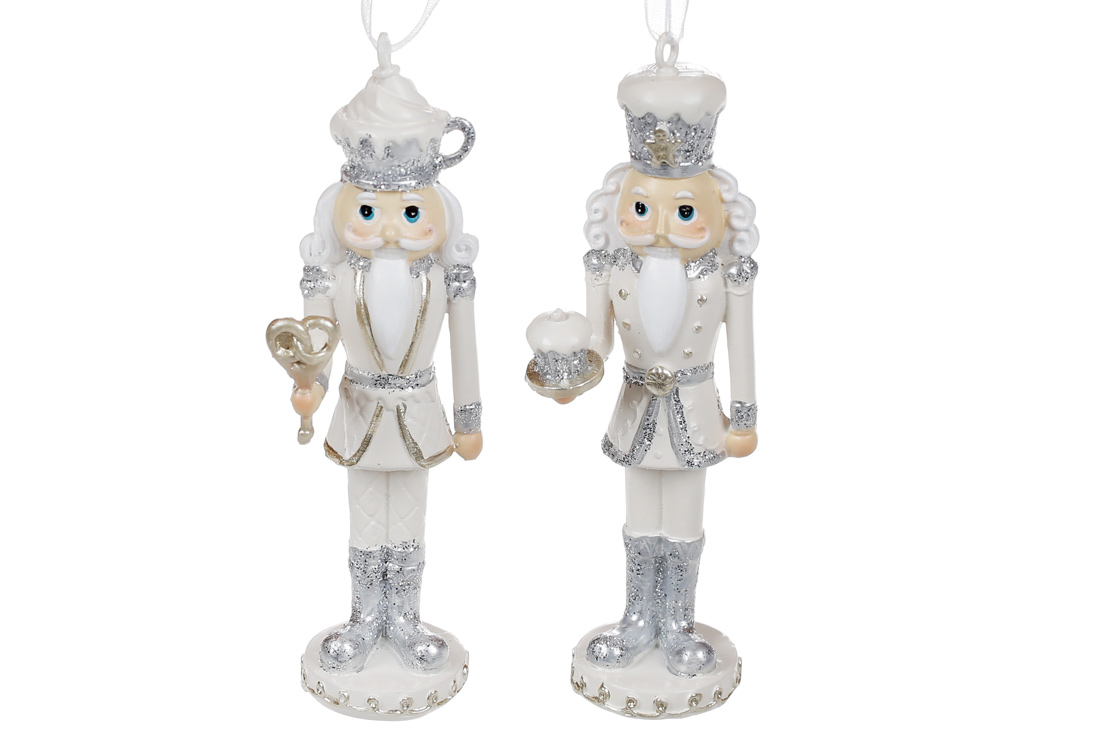 Декоративна фігурка на підвісі Лускунчик 10,5 см, колір - білий зі сріблом, 2 дизайни