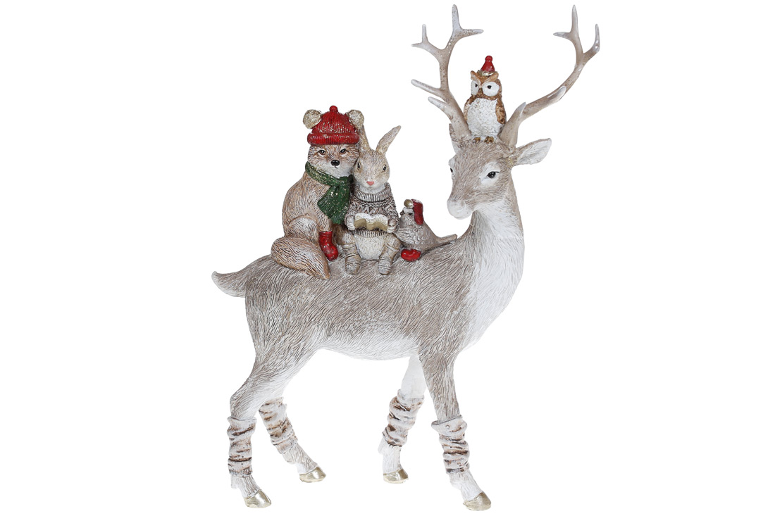 Декоративна статуетка Лісові жителі на олені, 25см, колір - світло-сірий