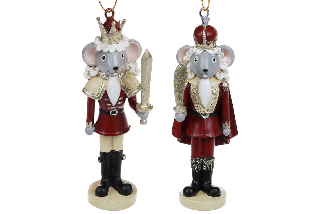 Декоративна підвіска Мишачий король, 10.5см, 2 дизайни, колір - червоний з кремовим білим