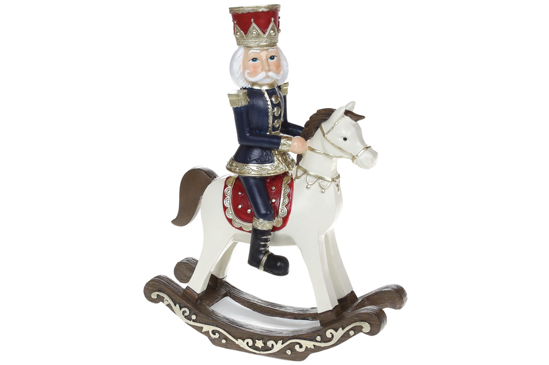 Декоративна статуетка Лускунчик на коні, 25см, колір - синій з червоним