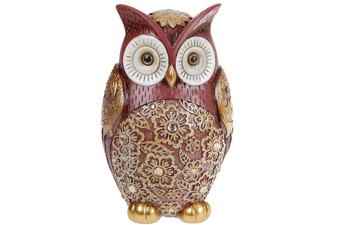 Декоративна статуетка Сова, 22см, колір - бордо із золотом