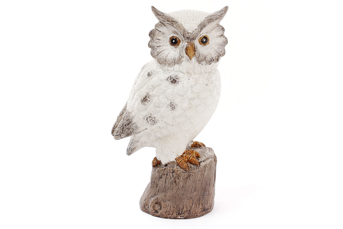 Декоративна статуетка Совушка на пеньку, 22см, колір - білий