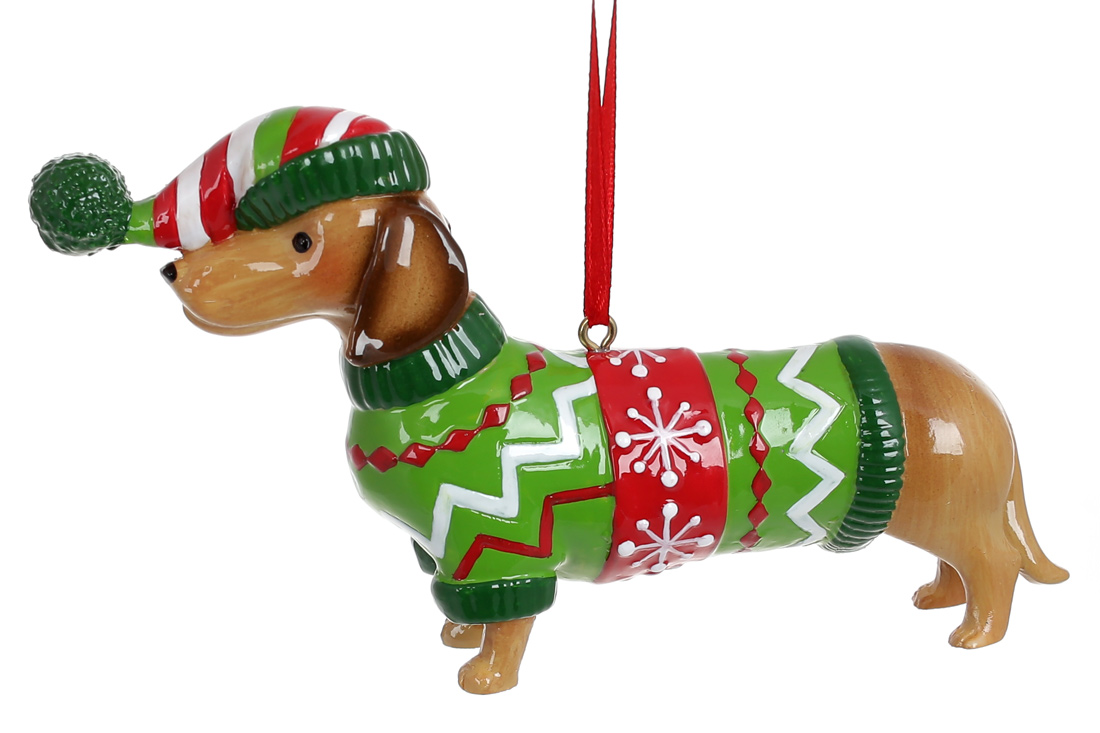 Декоративна підвісна фігурка Такса у светрі 12.8см