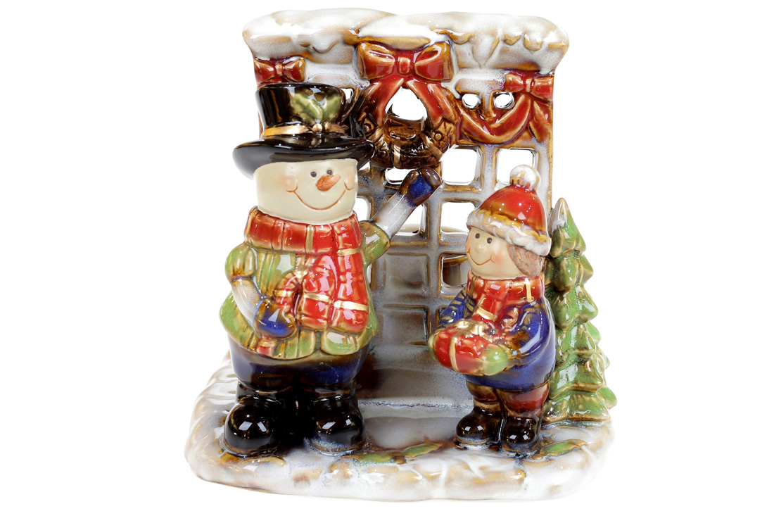 Свічник керамічний Хлопчик та сніговик, 17см