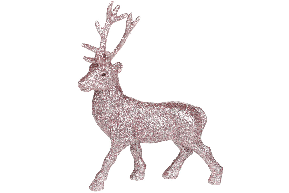 Новорічний декор Олень, 21см, колір - рожевий гліттер