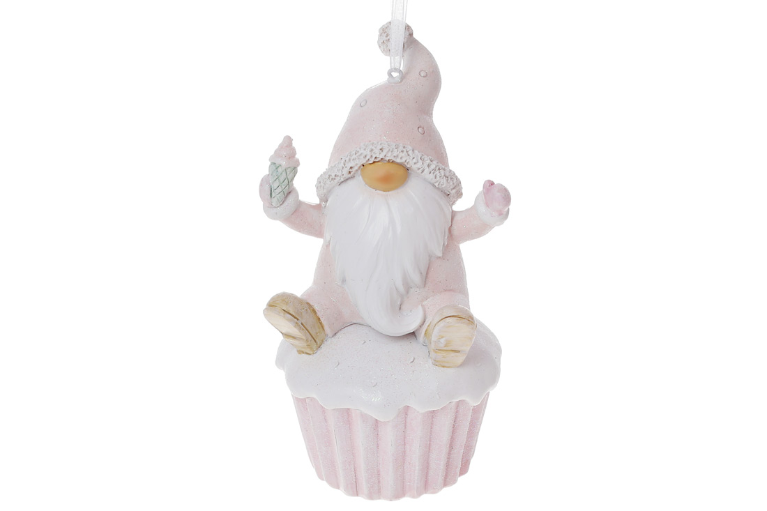 Декоративна фігурка на підвісі Гном на капкейці, 15см, колір -рожевий