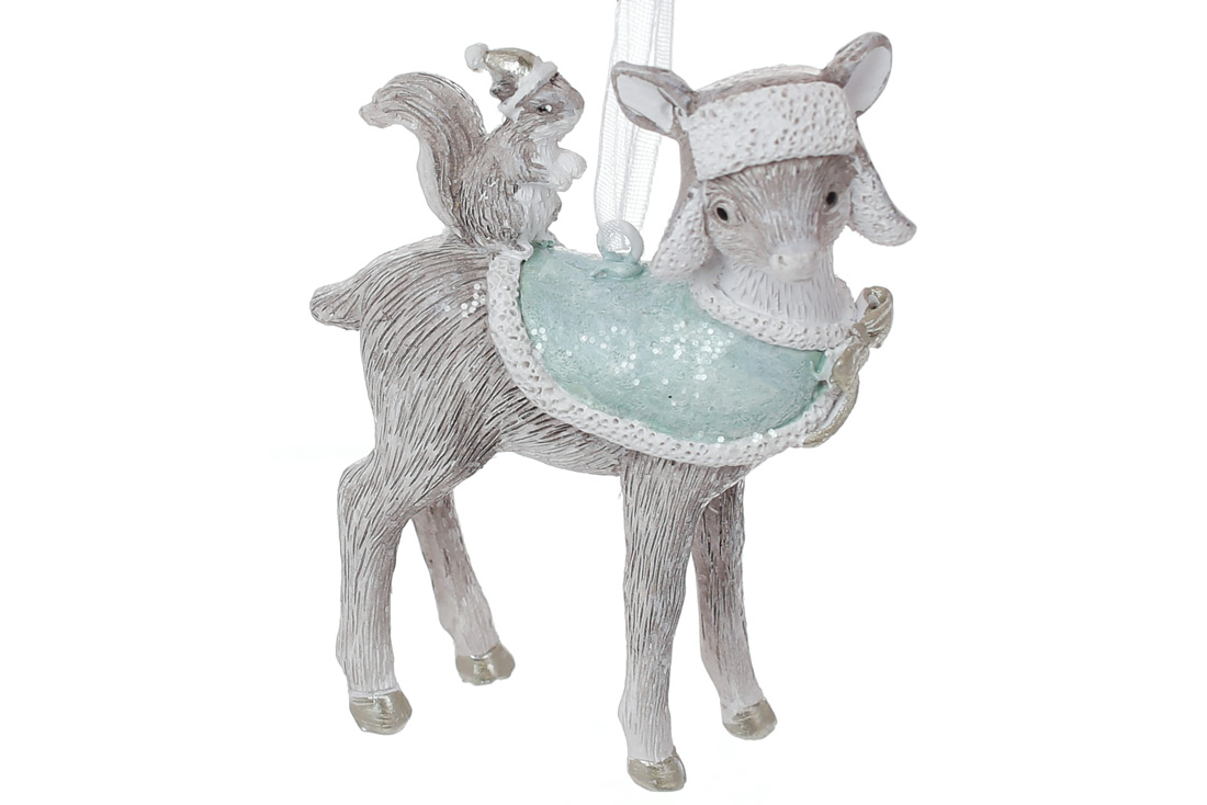 Декоративна фігурка на підвісі Оленя з білкою 8.5см, колір - сірий з м'ятою