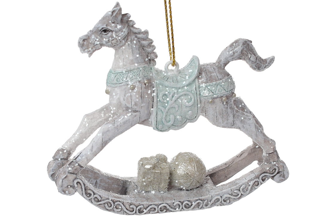 Декоративна фігурка на підвісі Конячка-гойдалка 8.5смб колір - сірий з м'ятою